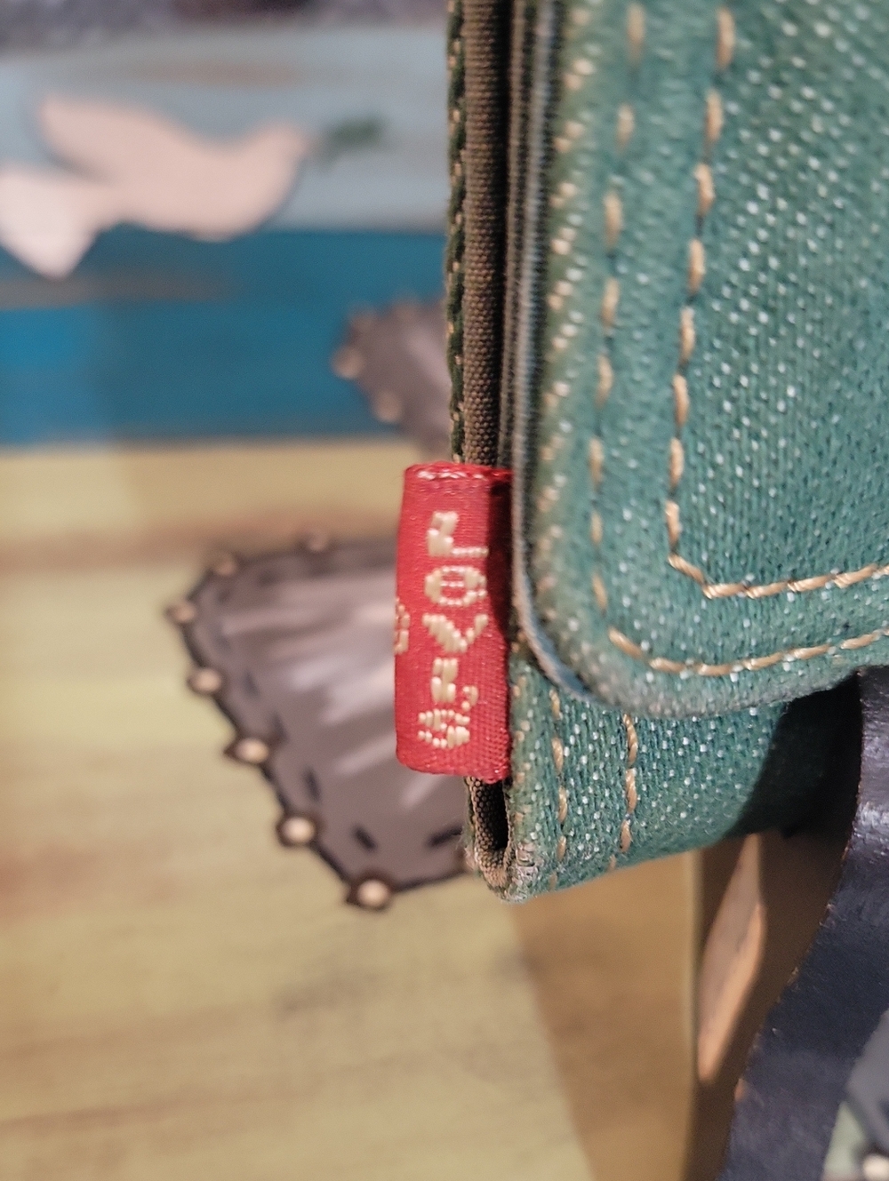 Levi's Teal Denim Wallet with Red Logo Tab - Picture 2 of 6